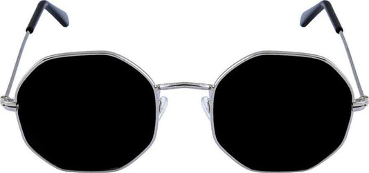 Unisex Black Silver Round Sunglass